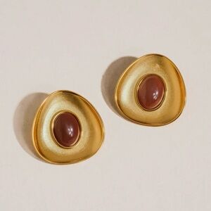 NEW 18K Gold Brown Plated Statement Stud Earrings Never Worn Brand New